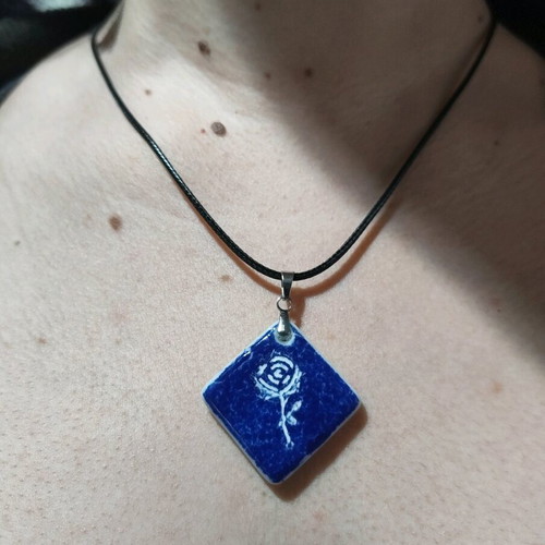 Blue Rose necklace new, handmade from tile