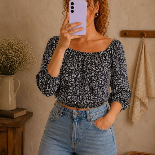 Brandy Melville Maura black floral top one size new