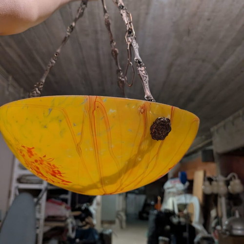 Pate de verre ceiling light like new with vibrant colors