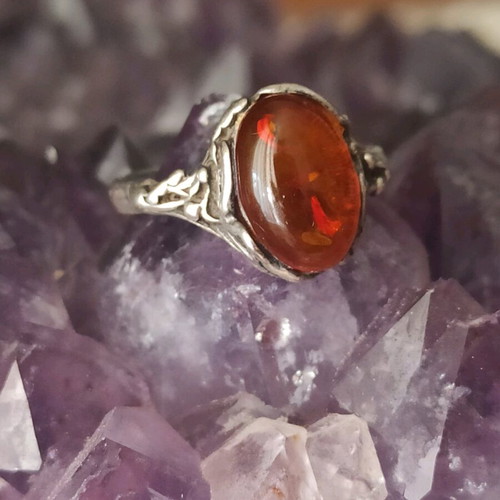 Silver handmade ring with amber like new
