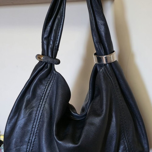 Jimmy Choo shoulder bag used, large black leather tote with gold accents