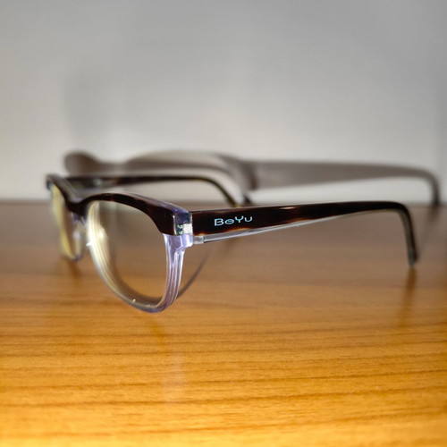 BeYu eyeglasses like new with case, brown tortoiseshell and blue tint