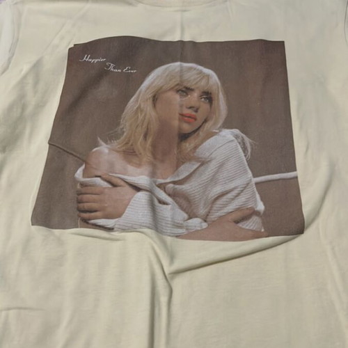 Billie Eilish T-shirt H&M like new, happier than ever print, beige multicolor