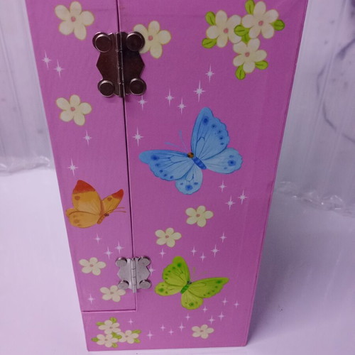 Children's musical jewelry box wardrobe, pink with butterflies