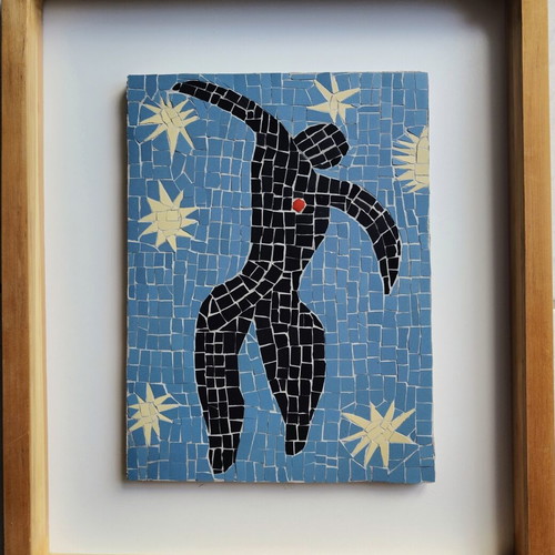Mosaic art with ceramic tiles new, framed 19x26 and 34x40 cm