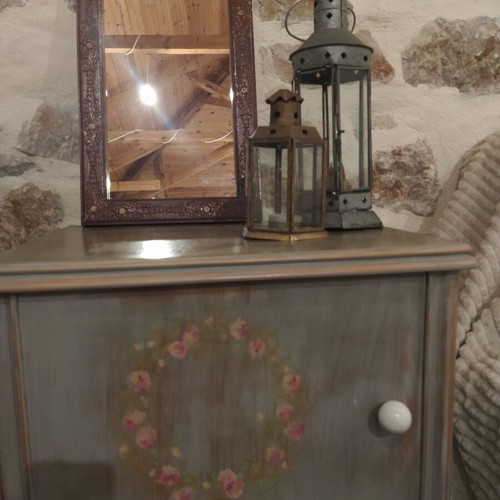Antique carved wooden mirror used, dark brown oak