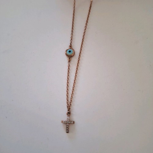 Loisir cross necklace like new, gold plated with evil eye