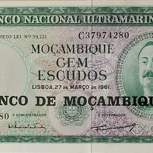 100 Escudos Banknote Mozambique 1961 new