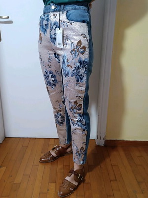 Statement jeans with jacquard silver insert size 38 new