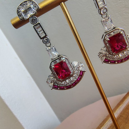 Long earrings with zirconia, like new, red and silver