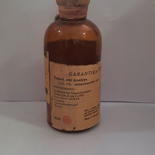 Merck & Co Antique Toluol Bottle used, sealed and empty