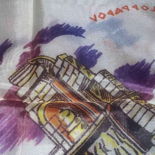 Silk Scarf Parthenon Acropolis like new, large vintage 1960s shawl