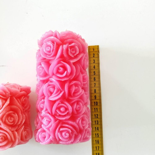 3D Rose Candles, Set of 2, Soft Pink