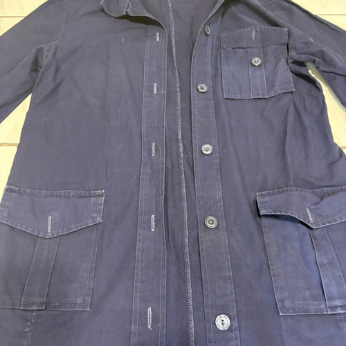 Retro women's work or school coat used, blue fabric