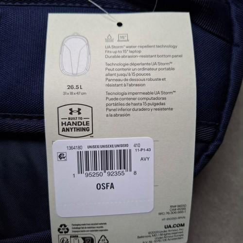 Under Armour Hustle Backpack navy blue, new