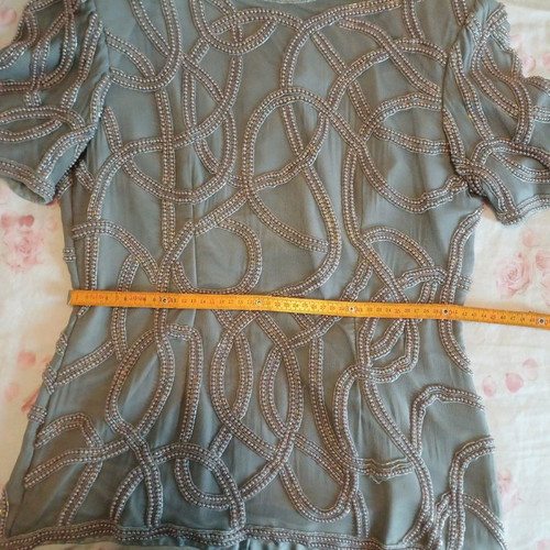 After Shock blouse used, silk beige with pearls, gray, size L