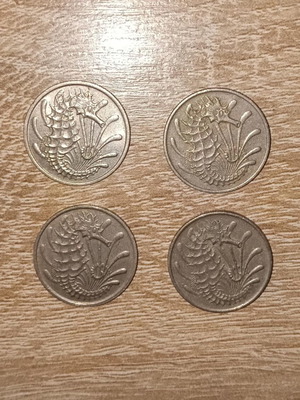 Singapore coins used, 4 pcs 10 cents (1967-1977)