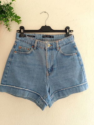 Bershka Blue Denim High Waist Shorts Like New, Size 36