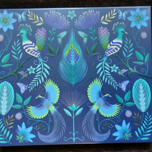 Metal box with exotic birds like new
