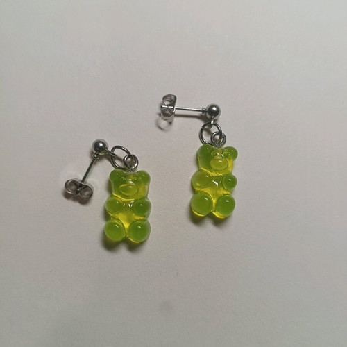Earrings new with acrylic green gummy bear