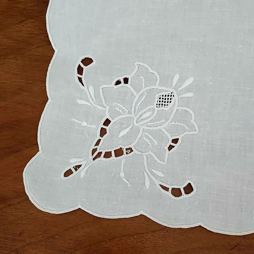 Table napkins used, set of 12, cotton or linen with cutwork embroidery