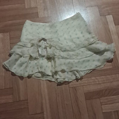 Rococo 100% silk pastel dotted frilled skirt used, multicolor