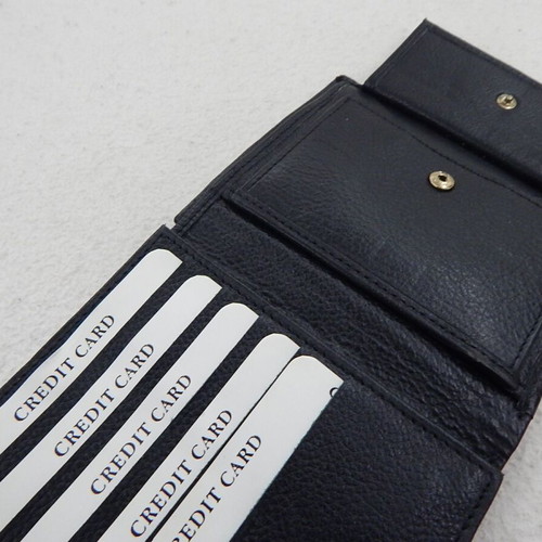 Leather wallet, unused, with compartments for bills, coins, cards, and documents