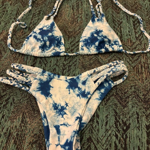 Swimsuit set used, white and blue, size S