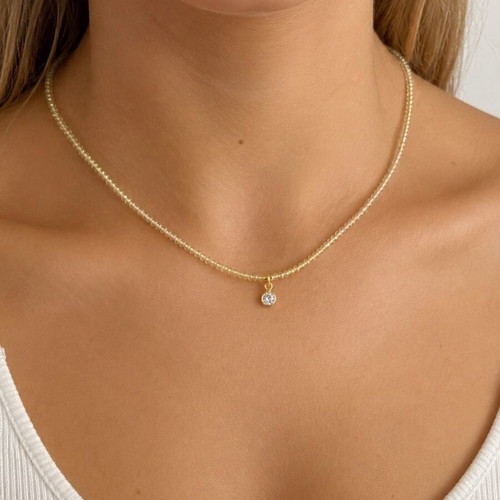 Handmade necklace with natural Peridot and zircon motif, gold-plated silver 925
