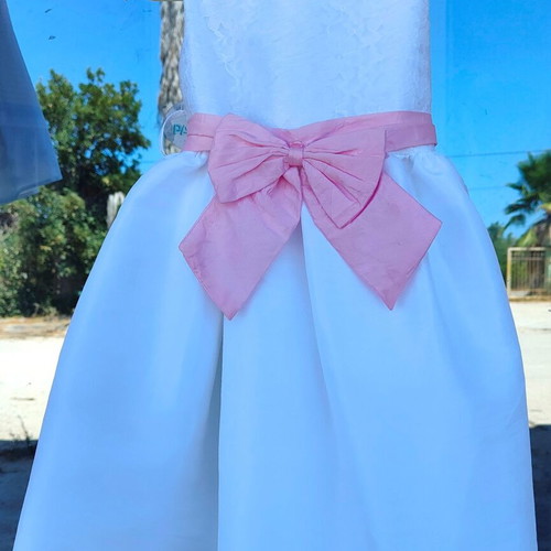 Children's dress white with pink ribbon taffeta and lace new