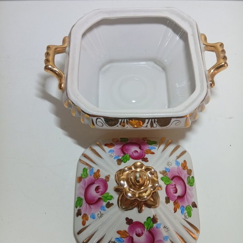 Vintage Gzhel USSR hand-painted porcelain sugar bowl