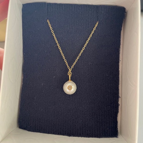 Necklace with pearl and zircon new, handmade