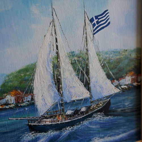 Oil painting on canvas signed, like new, nautical theme with frame