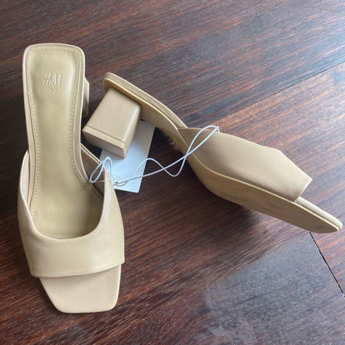 H&M mules beige new, square heel size 37, vegan leather