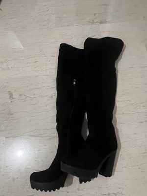 Koniaris black velvet boots used, over the knee, size 39
