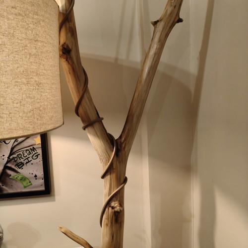 Handmade floor lamp from natural wood trunk, new, 2.10m height