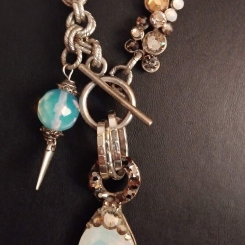 Necklace with stones handmade, like new, silver color
