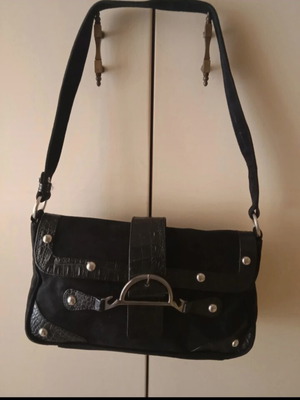 Shoulder bag black suede with leather croco details like new
