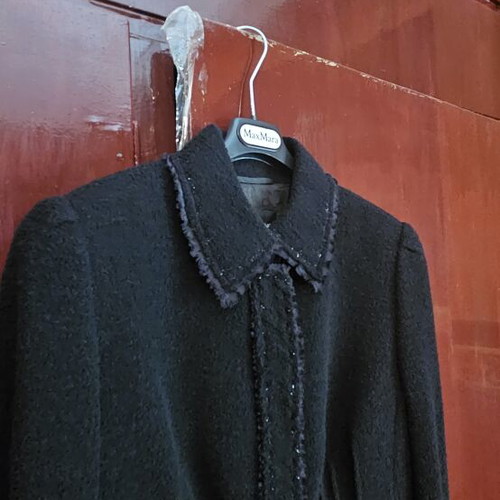 Regna Lange black jacket and Escada black satin blouse