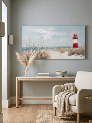 Ελαιογραφία Φάρος στον Ορίζοντα σαν καινούργια 140x70cm χειροποίητη