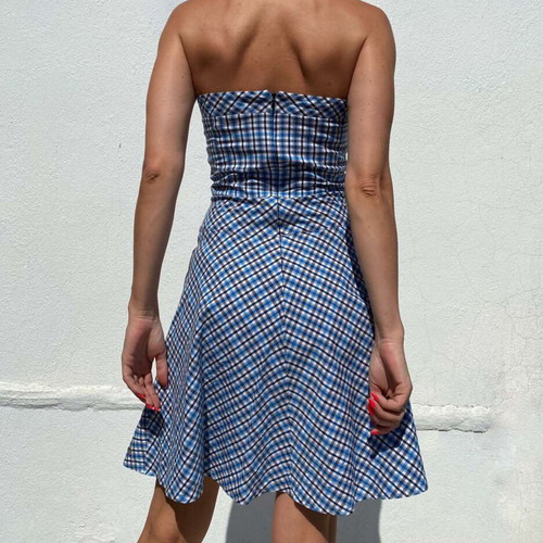 Strapless dress, white and blue, XS