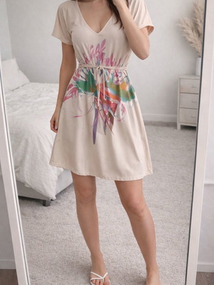 Cream beige dress new, comfortable Small to Medium
