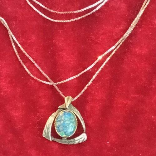 Silver 925 necklace with gold-plated opal, vintage, 40cm chain