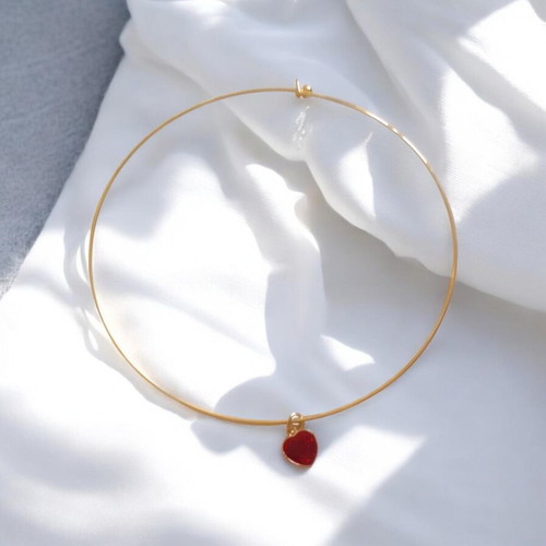 Handmade gold choker necklace with red heart pendant