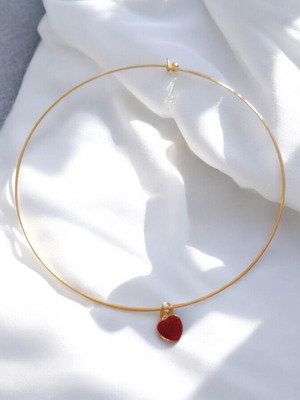 Handmade gold choker necklace with red heart pendant