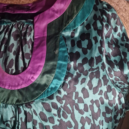 Custo Barcelona silk midi dress with leopard print and satin details new