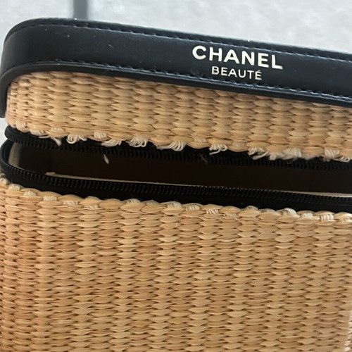 Chanel Beauté straw cosmetic bag, beige and black