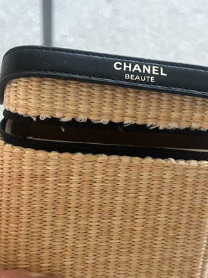 Chanel Beauté straw cosmetic bag, beige and black