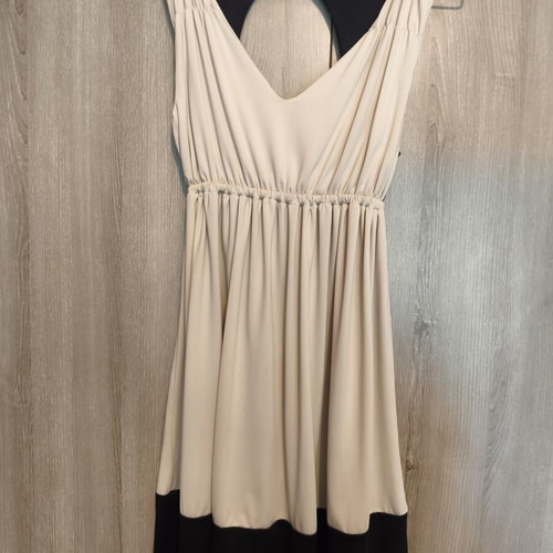Evening dress black and beige with open back