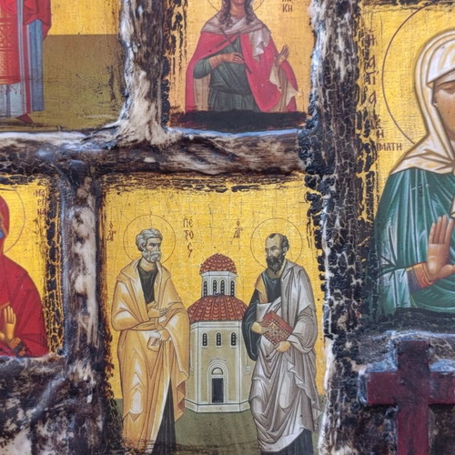 Religious icon composition on wood 24x22 cm
